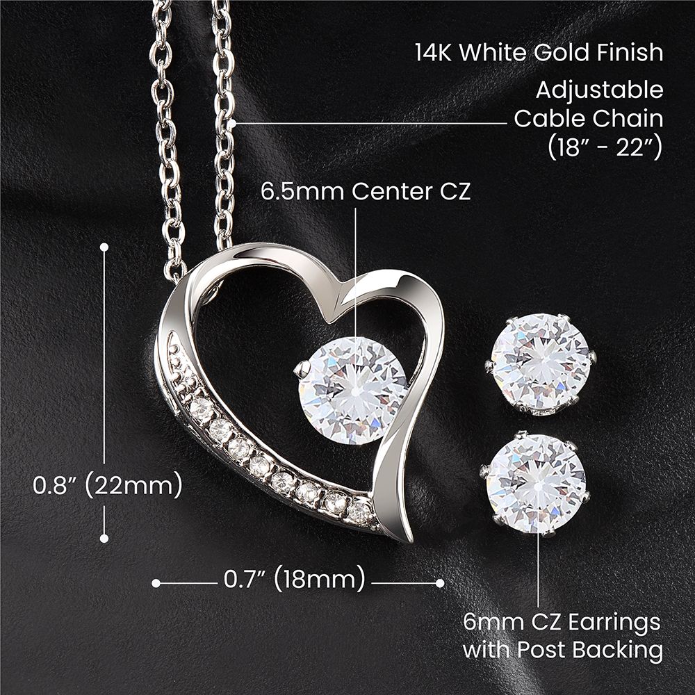 Forever Love Necklace & CZ Earring Set (White Gold)