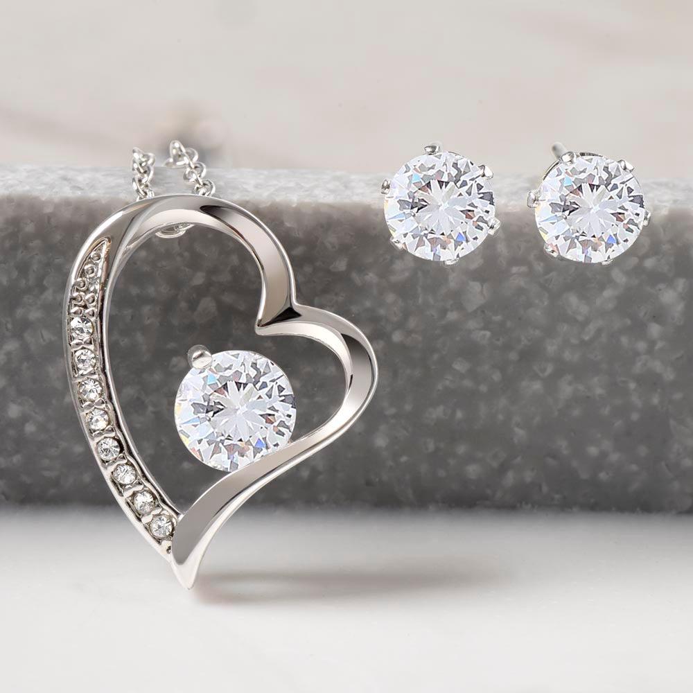 Forever love necklace & Earring Set (White Gold)