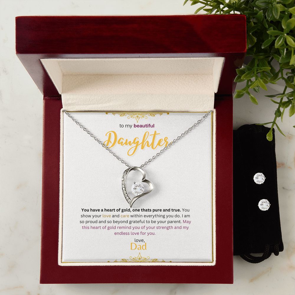 Forever Love Necklace & CZ Earring Set (White Gold)